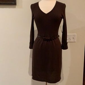 NWT New Directions Brown belted V-neck Sweater Dress size small S